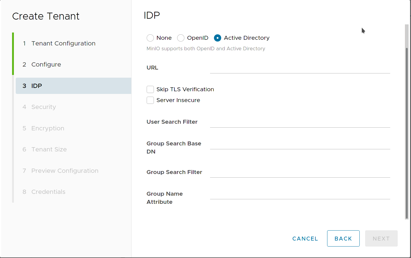 MinIO Tenant Configure active-directory for external IDP