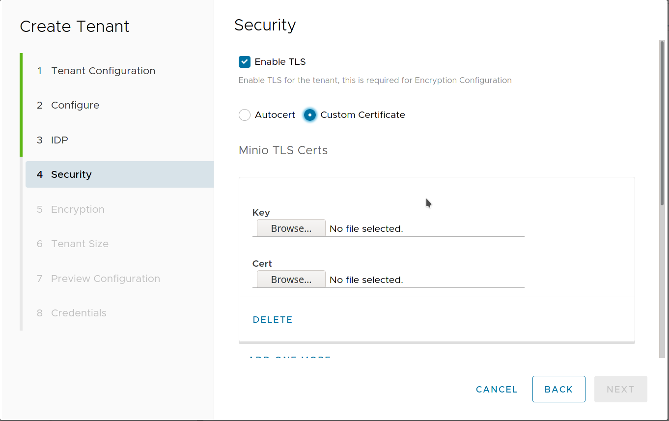 MinIO Tenant Security Custom TLS Certificates