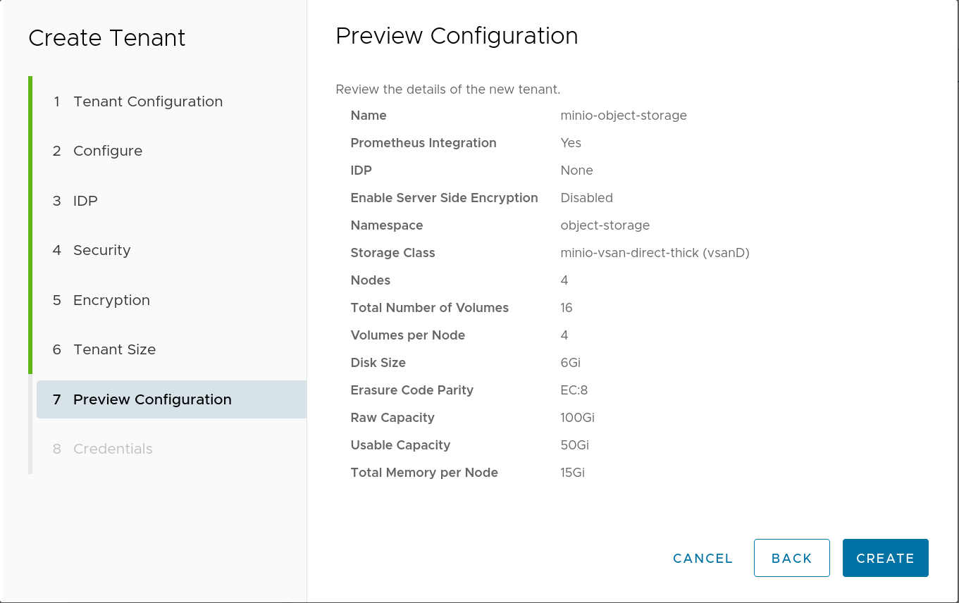 MinIO Tenant Preview Configuration