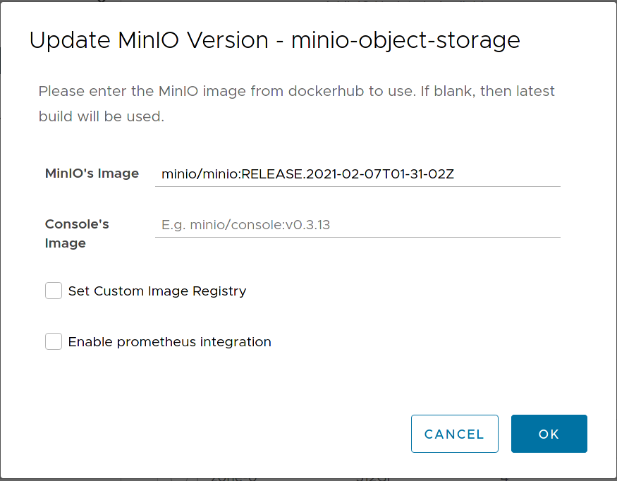 MinIO Tenant Update Modal